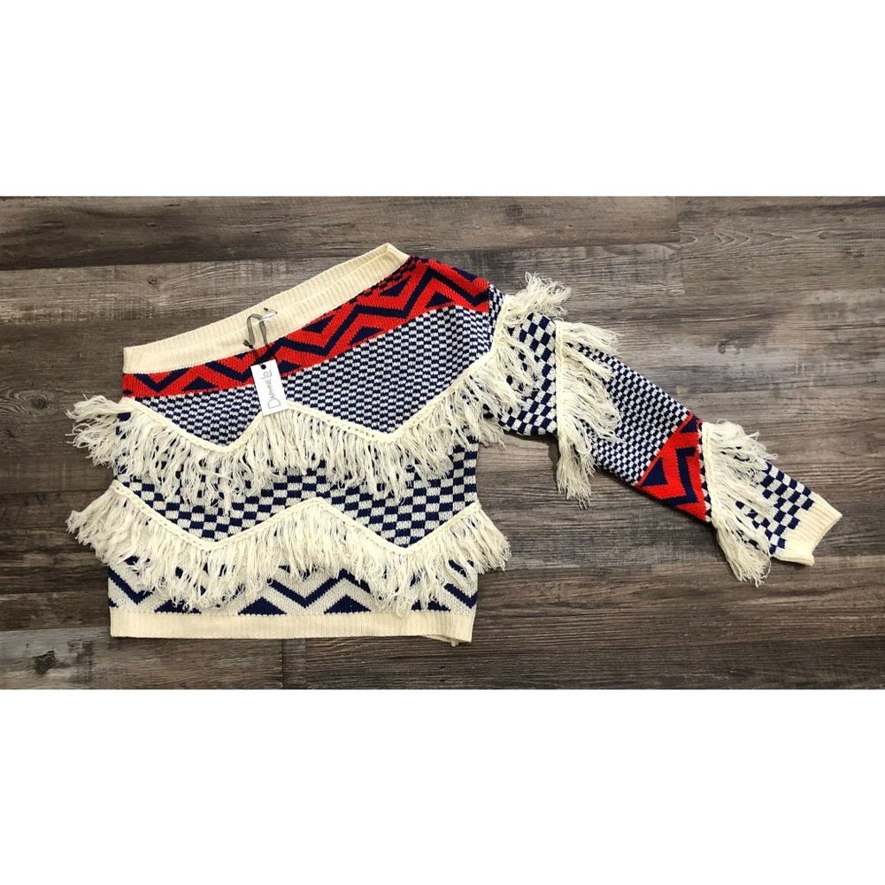 Daphne Lo Womens Large One Shoulder Boho Top Sweater New with Tags